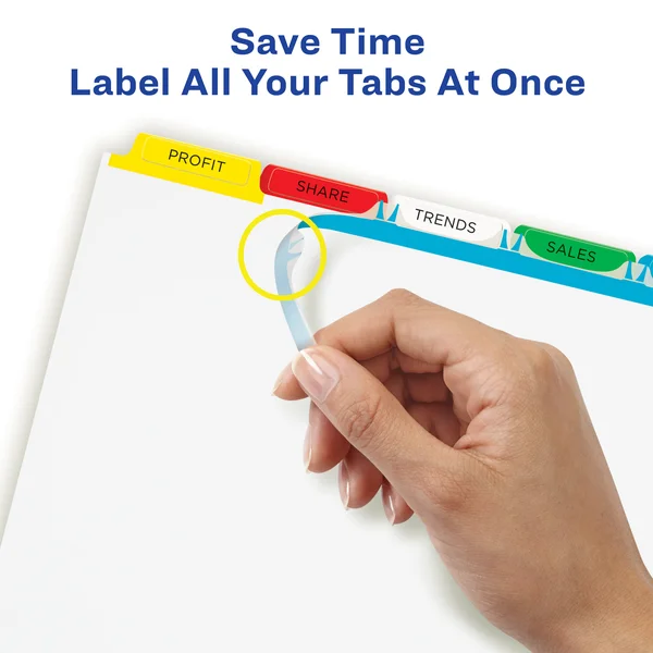 Avery Print & Apply Clear Label Dividers - Index Maker Easy Apply Printable Label Strip, 5 Multicolor Tabs, 25 Sets (11423)