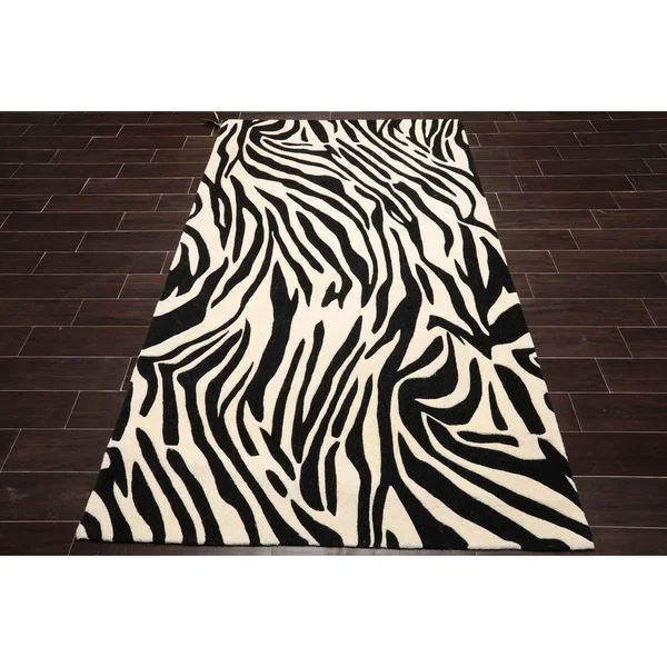 5x8 Hand Tufted Hand Made 100% Wool Animal Print Modern & Contemporary Oriental Area Rug Black, White Color - 5& x 7& 11&&