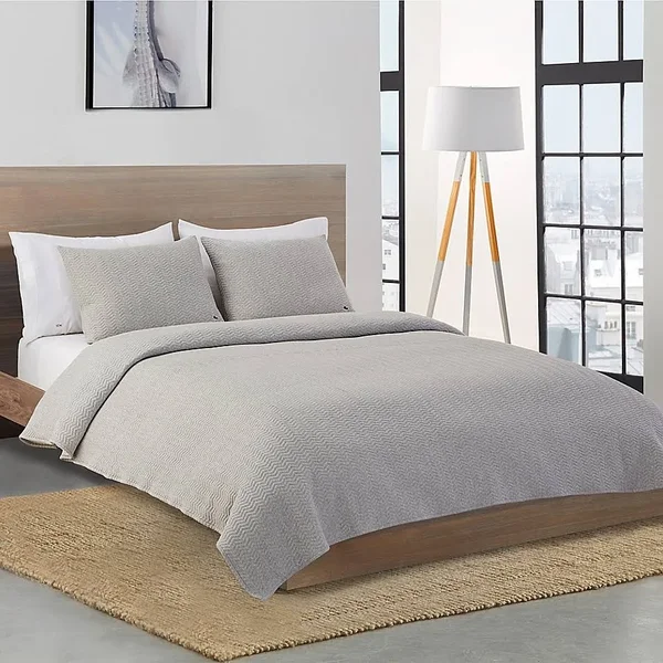 Lacoste Chevron Reversible King Coverlet in Heather Grey