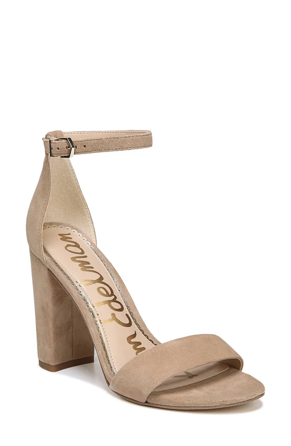 Sam Edelman Yaro Ankle Strap Block Heel Sandals - Oatmeal Suede