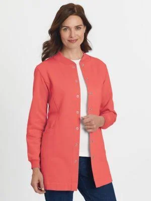 Blair Women's Plus Snap-Front Long Fleece Jacket - Coral Rose Orange 2XL