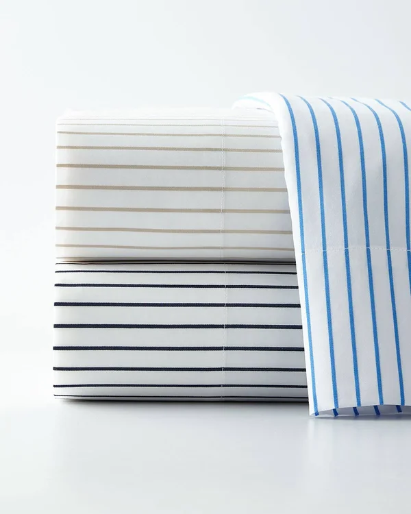Ralph Lauren Prescott Stripe Flat Sheet - Queen - Summer Blue/White