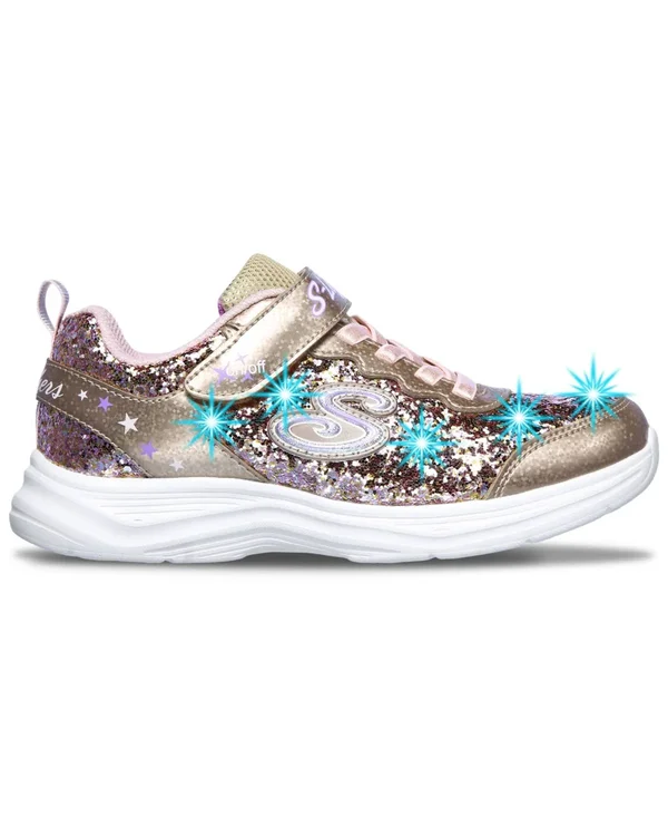 Skechers Girls& S Lights Glimmer Kicks Glitter N& Glow Sneaker, Gold/Pink