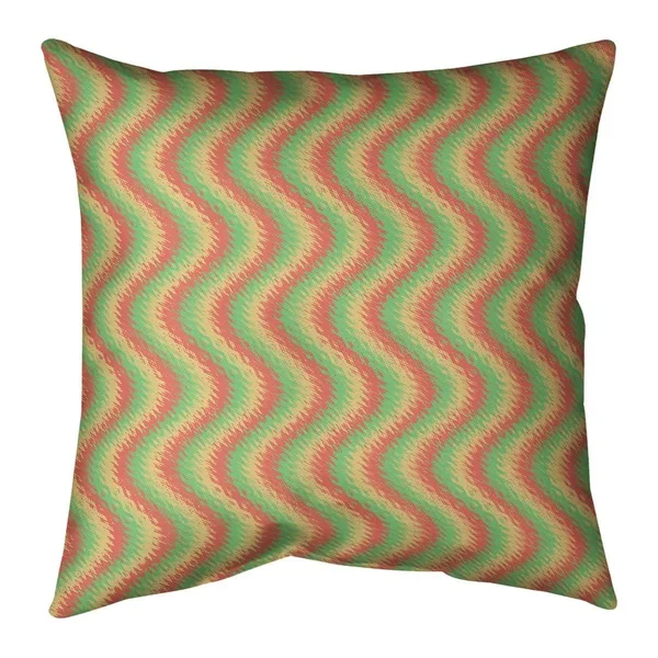 Wavy Stripes Throw Pillow - 14 x 14 - Pink Green & Blue - Faux Suede