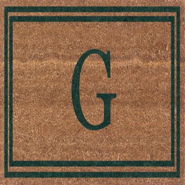 Cocomatsnmore Monogram (F) Vinyl Backed Green Double Border Doormats 18 inch x 30 inch, Beige