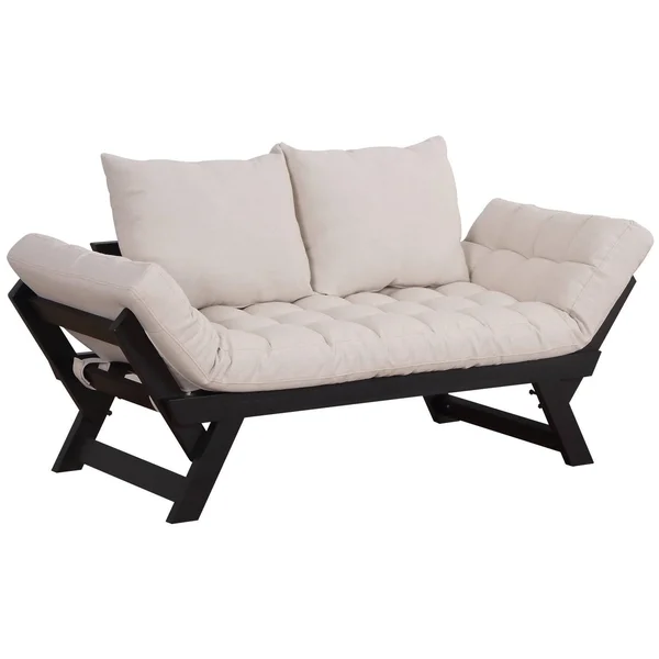 HomCom Black - Cream White Single Person 3-Position Convertible Couch Chaise Lounger Sofa Bed