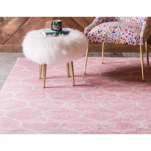 Unique Loom Rounded Trellis Frieze Rug, Pink, 10x14 ft