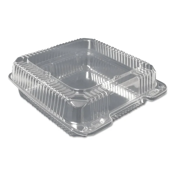 Durable Packaging Pxt900 Plastic Clear Hinged Containers, 9 x 9, Clear, 200/Carton