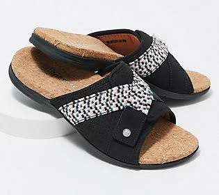 Spenco Orthotic Perforated Slide Sandal- Bonaire, Size 7 Wide, Black