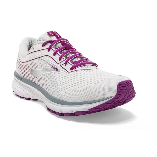 Brooks Women's Ghost 12 White-Grey-Hollyhock - 10