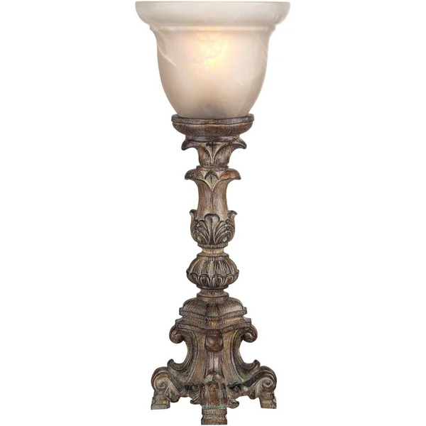 Regency Hill French LED Uplight Desk Table Lamp 18x22 High Beige Wash Candlestick Alabaster Glass Shade for Bedroom Bedside Offi
