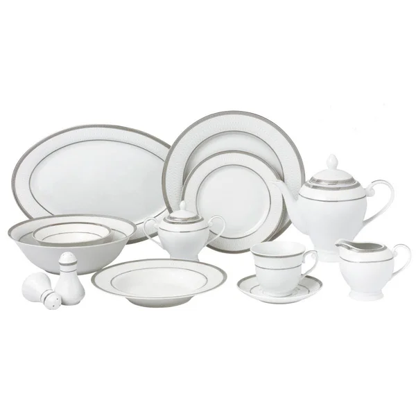 Lorren Home Trends 57 Piece Dinnerware Set, Service for 8, Silver