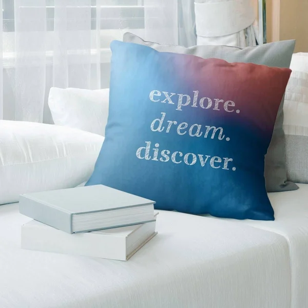 Quotes Multicolor Background Explore Dream Discover Quote Pillow-Faux Suede - 20 x 20 - Square - Zipper Closure - Large - Remova