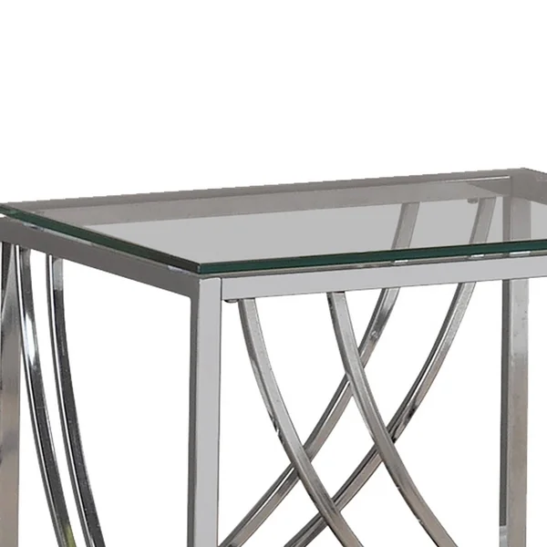 Tempered Glass Top End Table with Metal Tubular Legs, Chrome and Clear
