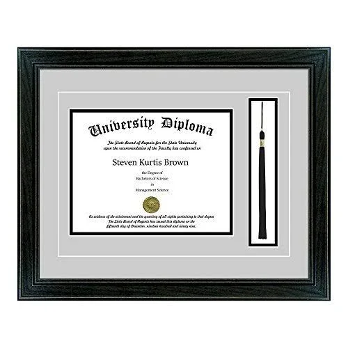 Perfect Cases and Frames Single Diploma Frame with Tassel and Double Matting for 9x22 x 7x22 Tall Diploma with Black 1.5x22 Fram