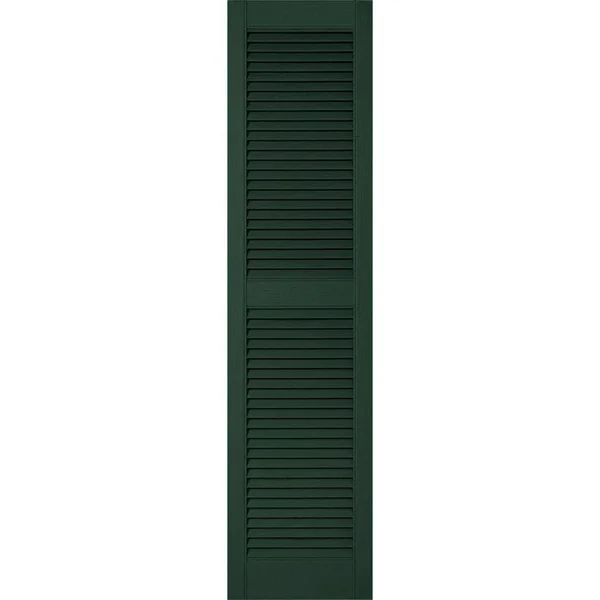 12 inchw x 62 inchh Lifetime Vinyl, Custom Straight Top Center Mullion, Open Louver Shutters, Midnight Green