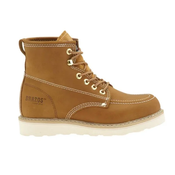 Brazos Men's Premium Rio Lace Up Work Boots Tan/Walnut, 7 - Lace-Up Work Boots at Academy Sports