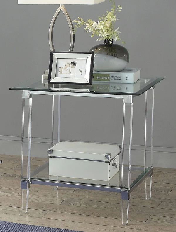 Acme Polyanthus End Table - Clear Acrylic, Chrome & Clear Glass