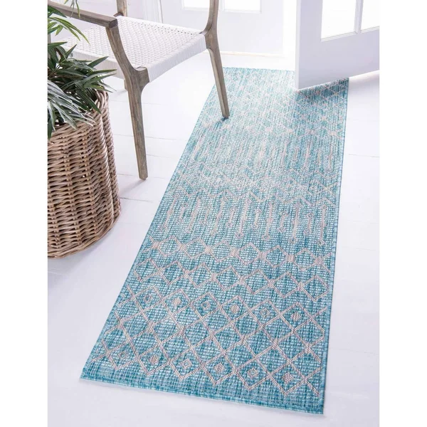 Unique Loom Outdoor Tribal Trellis Rug - 6& x 9& - Aqua Blue