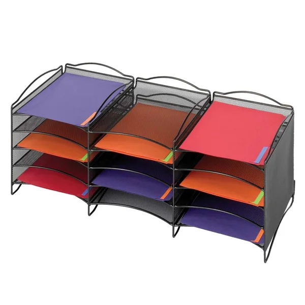 Safco Onyx Mesh Literature Organizer - Sorter - 12 compartments - Letter - black powder coat