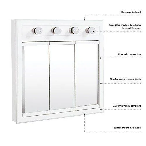 Design House 532390 Concord White Gloss Lighted Medicine Cabinet