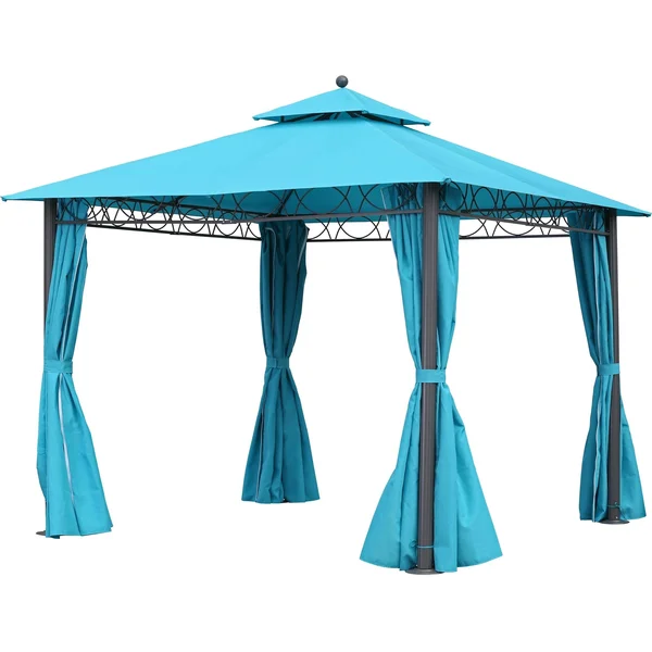 International Caravan St. Kitts 10-Foot Aluminum/ Polyester Double-vented and Drapes Square Gazebo - Black