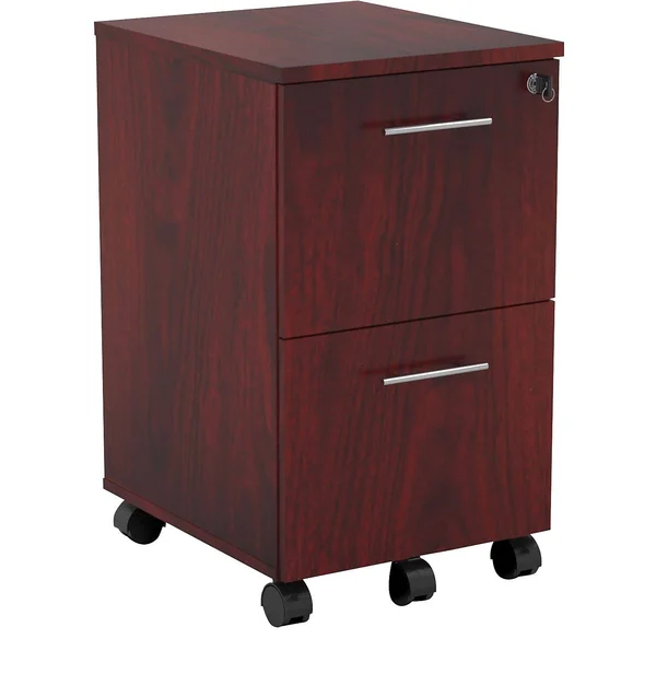 Mayline Office Furniture 2-Drawer Mobile Pedestal - Mahogany