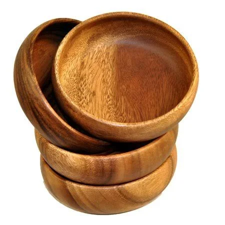 Pacific Merchants Trading Acaciaware 6- by 3-Inch Acacia Wood Round Calabash Serving, Salad Bowl, Set of 4