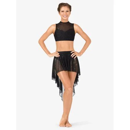 Body Wrappers Womens Performance Sheer Twinkle Mesh High-Low Skirt - TW610, Women's, Size: Medium-Large, White