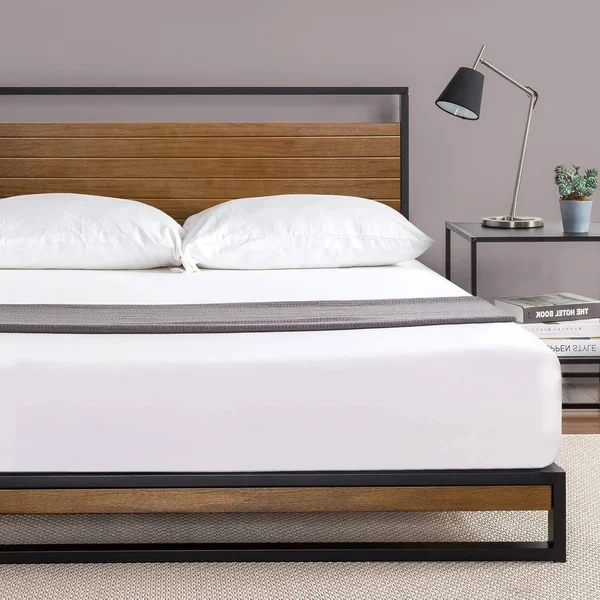 Zinus Suzanne Metal and Wood Platform Bed with Headboard, Box Spring