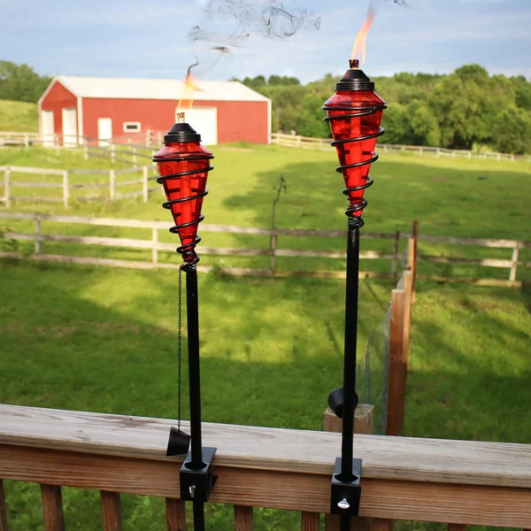 Sunnydaze 2-in-1 Metal Swirl with Red Glass Outdoor Lawn Torch - Set of 2