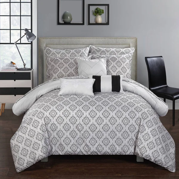 Chic Home Darlene 10 Piece Reversible Bed in A Bag Comforter Set, Size: Queen, Grey