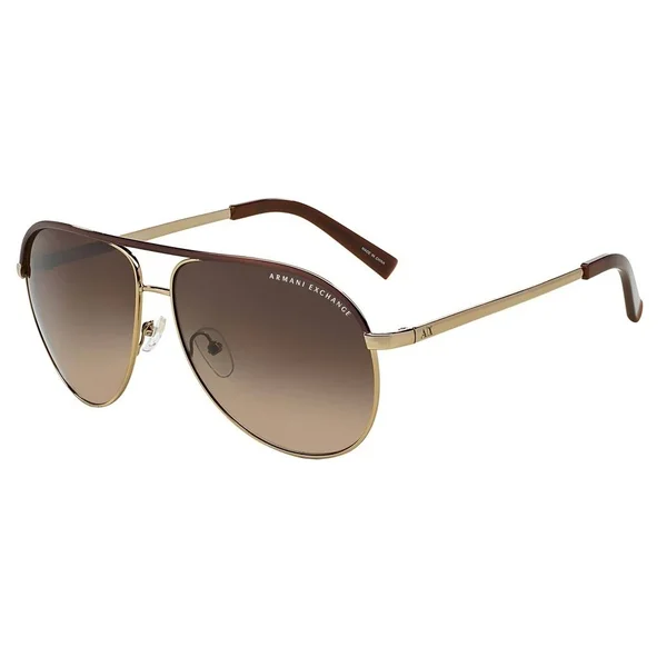 Armani Exchange Metal Unisex Aviator Sunglasses, Light Gold/Dark Brown, 61 mm