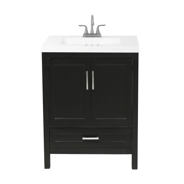 Solerno Bath Vanity with Cultured Marble or Quartz Stone Top (Color: White, Vanity Top: Quartz Galaxy Black, Size: 31x22)
