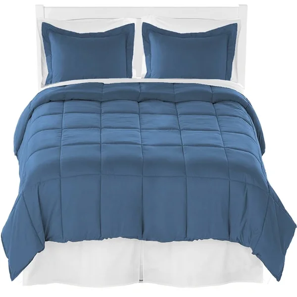 Bare Home Microfiber Comforter, Sheet Set & Bed Skirt Bedding Bundle - Coronet Blue/White/White - Full