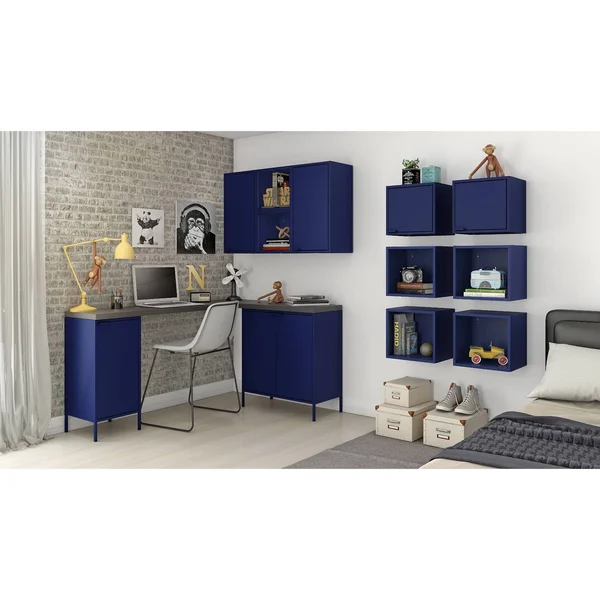 Manhattan Comfort Smart 2-Piece Floating Cabinet and Display Shelf in Blue