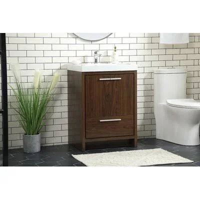 Burman 24x22 Single Bathroom Vanity Set Mercury Row Base Finish: Walnut, Hardware Finish: Silver