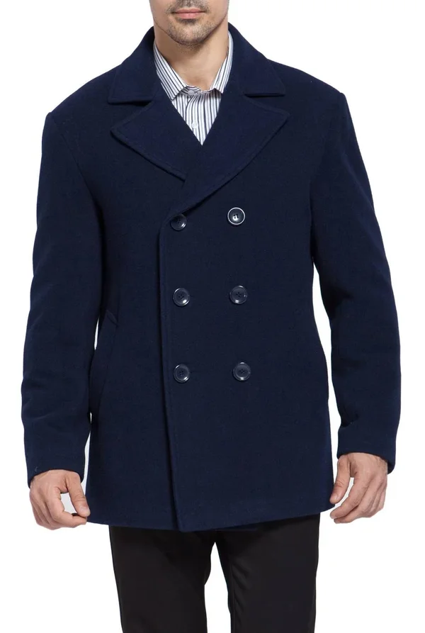 BGSD Men's Mark Classic Wool Blend Pea Coat XL, Navy