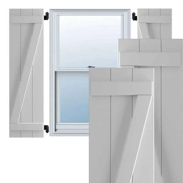 Ekena Millwork 16-1/8x22 x 48x22 True Fit PVC Three Board Joined Board and Batten Shutters w/Z-Bar, Primed (Per Pair)
