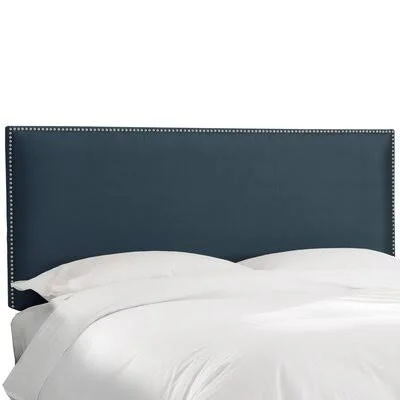 Nail Button Border Upholstered Panel Headboard Wayfair Custom Upholstery Size: King, Upholstery: Premier Navy, Nailhead Finish