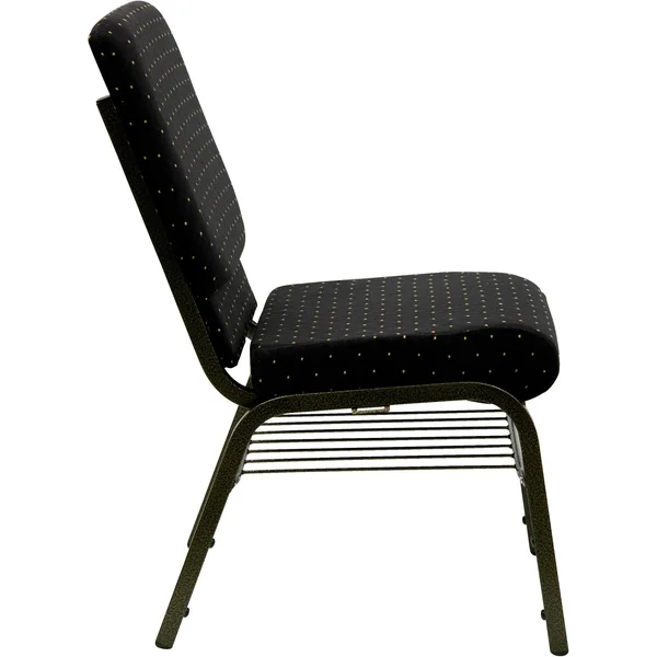 Hercules Series 18.5&&W Church Chair with Book Rack Black Dot Patterned Fabric/Gold Vein Frame