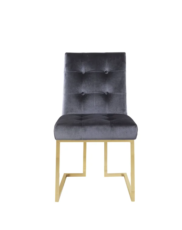 Chic Home Liam Grey Tufted Velvet Polished Brass Metal Dining Side Chair