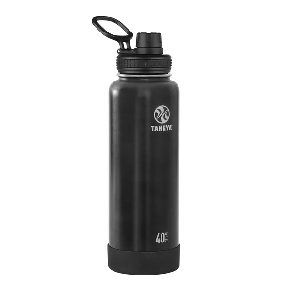 Takeya Actives Insulated Stainless Steel Water Bottle, Gray, 40 oz