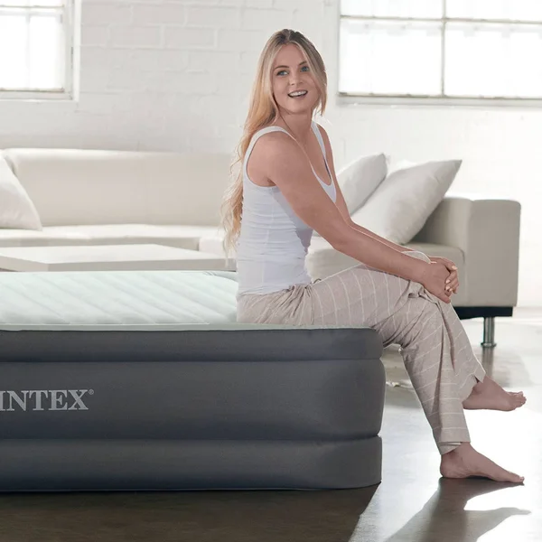 Intex Premaire I Fiber-Tech Elevated Airbed Mattress with Built-in Pump, Queen
