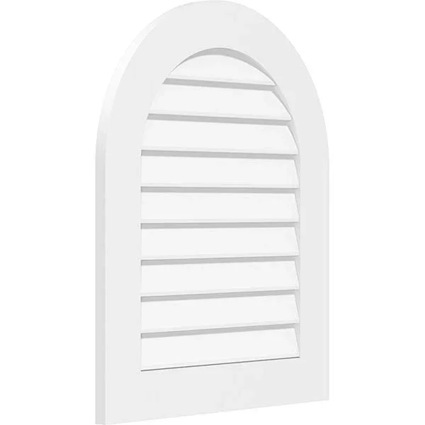 Ekena Millwork GVPRT38X2801SN 38x22W x 28x22H Round Top Surface Mount PVC Gable Vent: Non-Functional, w/ 3-1/2x22W x 1x22P Stand