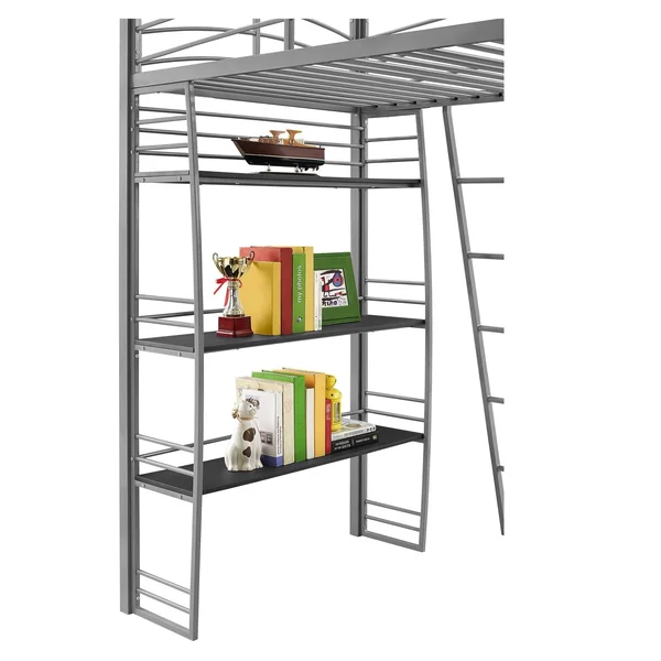 DHP Studio Metal Loft Bed with Desk and Shelves, Silver/Gray, Twin