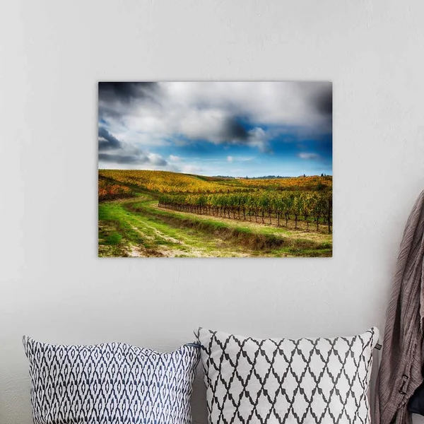 Europe, Italy' Montepulciano, Autumn Vinyards in Full Color Near Montepulciano, Canvas Wall Art, 24x18, Great Big Canvas