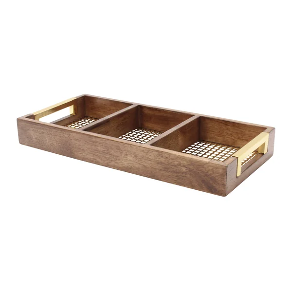 Kate and Laurel Hanneli Perforated Gold Metal and Walnut Wood Divided Tray