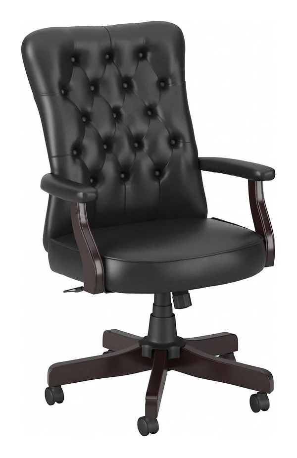 Bush Business Furniture Arden Lane High Back Tufted Office Chair with Arms - Black Leather