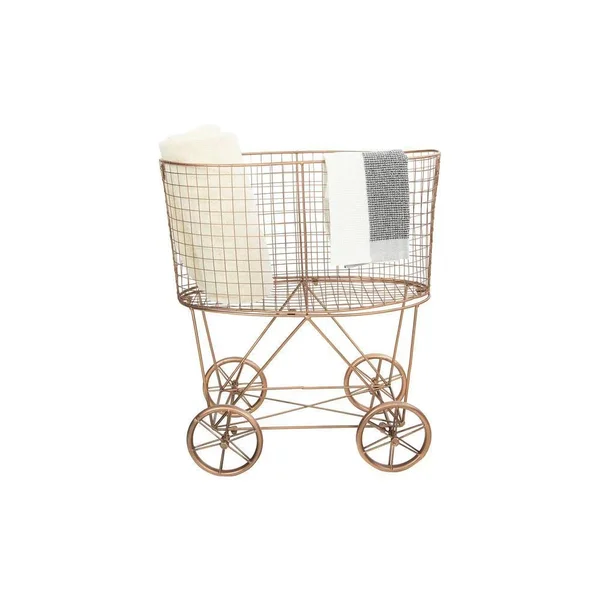 Creative Co-op Vintage Metal Laundry Basket with Wheels, Copper